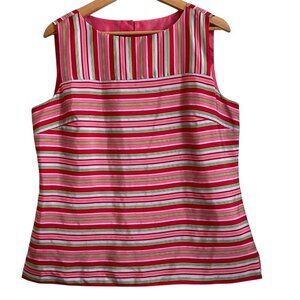 Talbots Womens Sleeveless Top Size 12 100% Silk Stripes Classic Colorful Mature